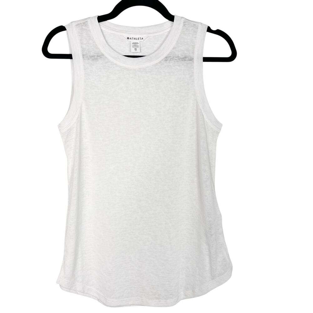 Athleta XSmall Bright White Breezy Tank Top  Crew Neck Burnout Sleeveless Modal